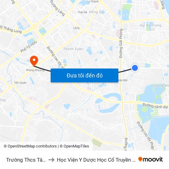 Trường Thcs Tân Mai to Học Viện Y Dược Học Cổ Truyền Việt Nam map