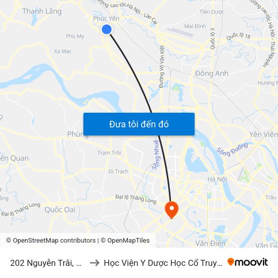 202 Nguyễn Trãi, Phúc Yên to Học Viện Y Dược Học Cổ Truyền Việt Nam map