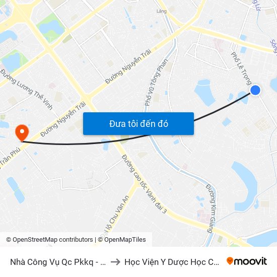 Nhà Công Vụ Qc Pkkq - 210 Lê Trọng Tấn to Học Viện Y Dược Học Cổ Truyền Việt Nam map