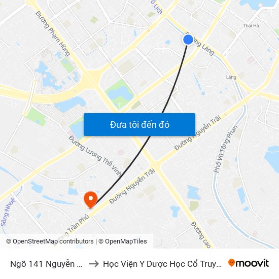 Ngõ 141 Nguyễn Ngọc Vũ to Học Viện Y Dược Học Cổ Truyền Việt Nam map