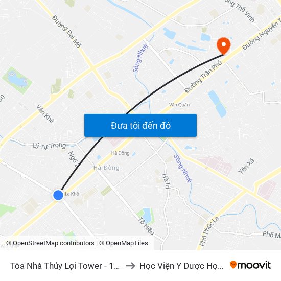 Tòa Nhà Thủy Lợi Tower - 128 Lê Trọng Tấn (Hà Đông) to Học Viện Y Dược Học Cổ Truyền Việt Nam map