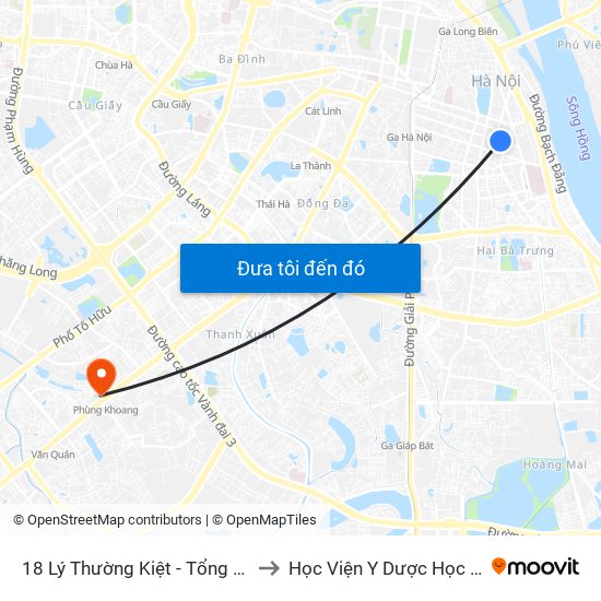 18 Lý Thường Kiệt - Tổng Công Ty Du Lịch Hà Nội to Học Viện Y Dược Học Cổ Truyền Việt Nam map