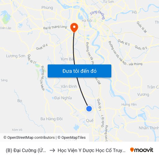 (B) Đại Cường (Ứng Hòa) to Học Viện Y Dược Học Cổ Truyền Việt Nam map