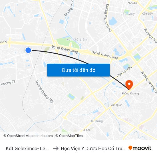 Kđt Geleximco- Lê Trọng Tấn to Học Viện Y Dược Học Cổ Truyền Việt Nam map