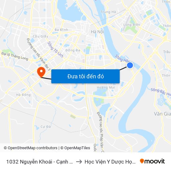 1032 Nguyễn Khoái - Cạnh Công Ty Gốm Sứ Thanh Trì to Học Viện Y Dược Học Cổ Truyền Việt Nam map