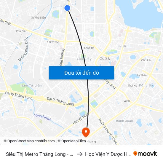 Siêu Thị Metro Thăng Long - Đối Diện Ngõ 599 Phạm Văn Đồng to Học Viện Y Dược Học Cổ Truyền Việt Nam map