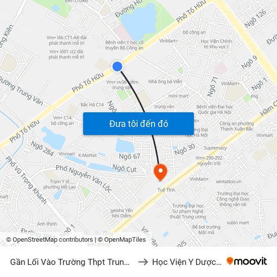Gần Lối Vào Trường Thpt Trung Văn (Qua Ngã 4 Lương Thế Vinh - Tố Hữu) to Học Viện Y Dược Học Cổ Truyền Việt Nam map