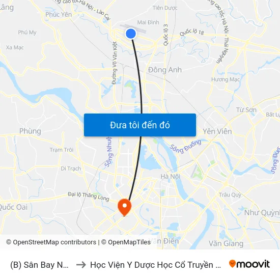 (B) Sân Bay Nội Bài to Học Viện Y Dược Học Cổ Truyền Việt Nam map