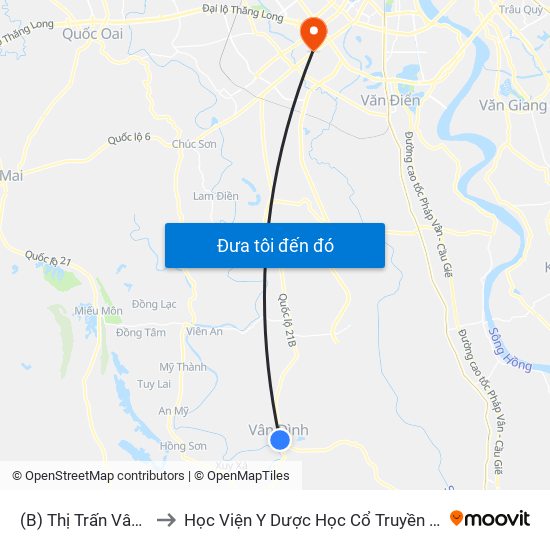 (B) Thị Trấn Vân Đình to Học Viện Y Dược Học Cổ Truyền Việt Nam map