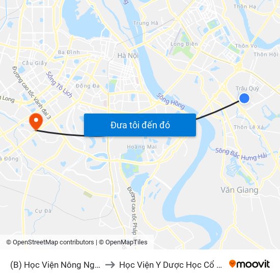 (B) Học Viện Nông Nghiệp Việt Nam to Học Viện Y Dược Học Cổ Truyền Việt Nam map