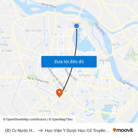 (B) Cv Nước Hồ Tây to Học Viện Y Dược Học Cổ Truyền Việt Nam map