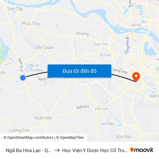 Ngã Ba Hòa Lạc - Quốc Lộ 21 to Học Viện Y Dược Học Cổ Truyền Việt Nam map