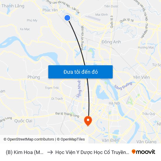 (B) Kim Hoa (Mê Linh) to Học Viện Y Dược Học Cổ Truyền Việt Nam map