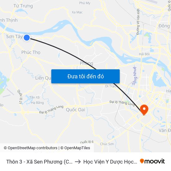 Thôn 3 - Xã Sen Phương  (Chiều Bx Sơn Tây - Phùng) to Học Viện Y Dược Học Cổ Truyền Việt Nam map