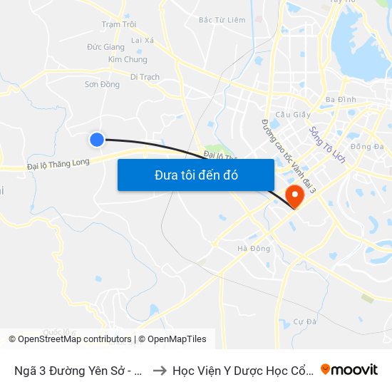 Ngã 3 Đường Yên Sở - Đê Song Phương to Học Viện Y Dược Học Cổ Truyền Việt Nam map