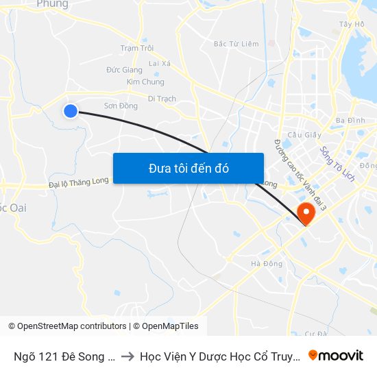 Ngõ 121 Đê Song Phương to Học Viện Y Dược Học Cổ Truyền Việt Nam map