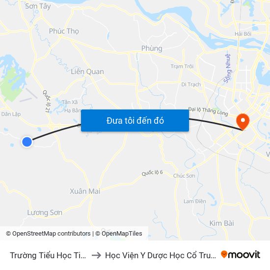 Trường Tiểu Học Tiến Xuân A to Học Viện Y Dược Học Cổ Truyền Việt Nam map