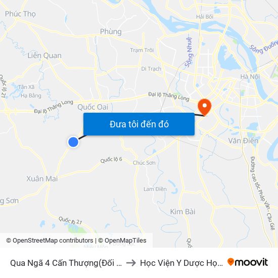 Qua Ngã 4 Cấn Thượng(Đối Diện Cổng Làng Phú Cường) to Học Viện Y Dược Học Cổ Truyền Việt Nam map