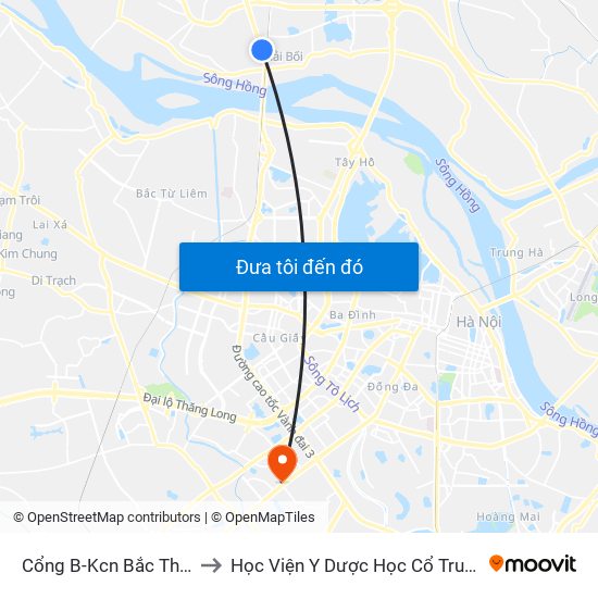 Cổng B-Kcn Bắc Thăng Long to Học Viện Y Dược Học Cổ Truyền Việt Nam map