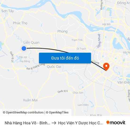 Nhà Hàng Hoa Võ - Bình Yên - Thạch Thất to Học Viện Y Dược Học Cổ Truyền Việt Nam map