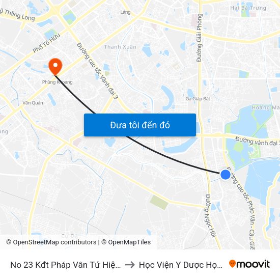 No 23 Kđt  Pháp Vân Tứ Hiệp (Điểm Đỗ  Cuối Tuyến 60) to Học Viện Y Dược Học Cổ Truyền Việt Nam map