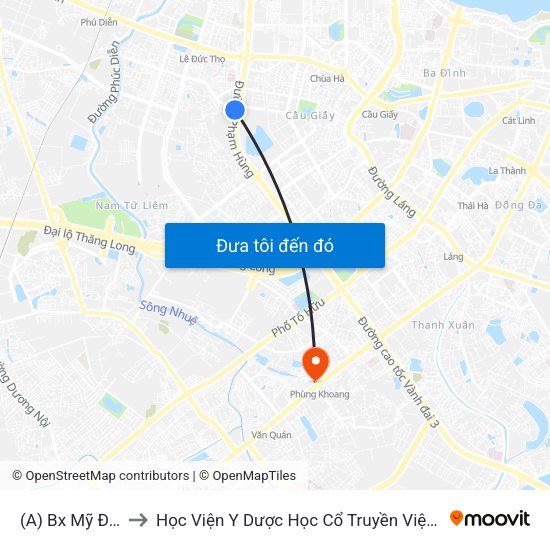 (A) Bx Mỹ Đình to Học Viện Y Dược Học Cổ Truyền Việt Nam map