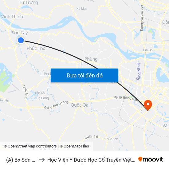 (A) Bx Sơn Tây to Học Viện Y Dược Học Cổ Truyền Việt Nam map