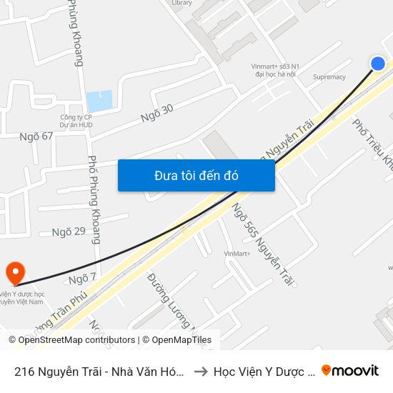 216 Nguyễn Trãi - Nhà Văn Hóa Tổ Dân Phố Số 8 & 9 Phường Trung Văn to Học Viện Y Dược Học Cổ Truyền Việt Nam map