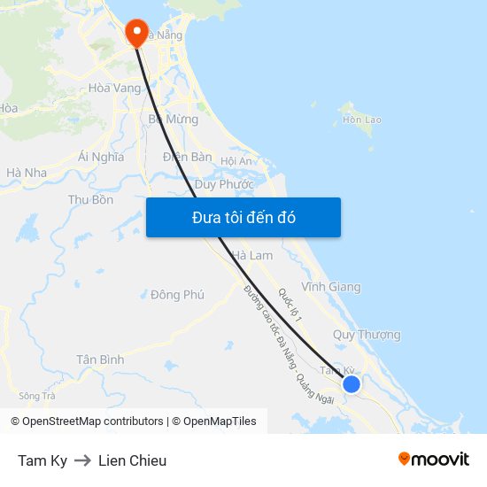 Tam Ky to Lien Chieu map