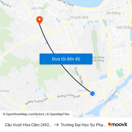 Cầu Vượt Hòa Cầm (492 Cách Mạng Tháng 8) to Trường Đại Học Sư Phạm - Đại Học Đà Nẵng map