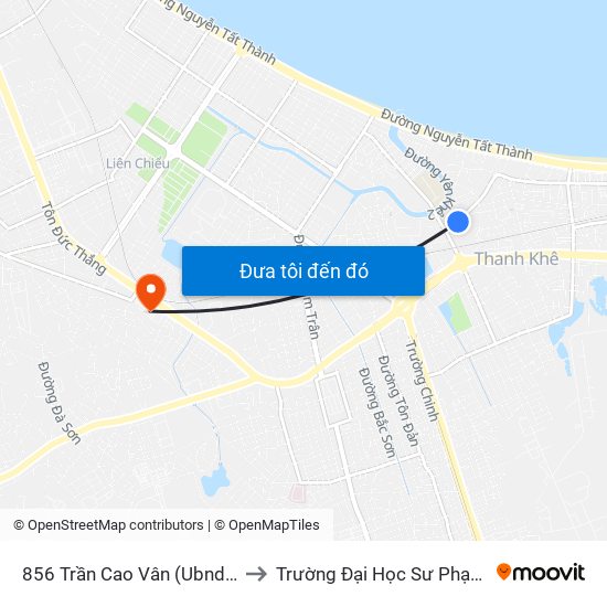 856 Trần Cao Vân (Ubnd Phường Thanh Khê) to Trường Đại Học Sư Phạm - Đại Học Đà Nẵng map