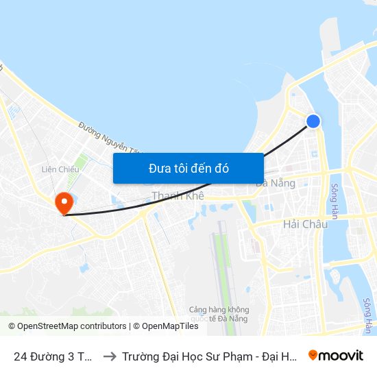 24 Đường 3 Tháng 2 to Trường Đại Học Sư Phạm - Đại Học Đà Nẵng map