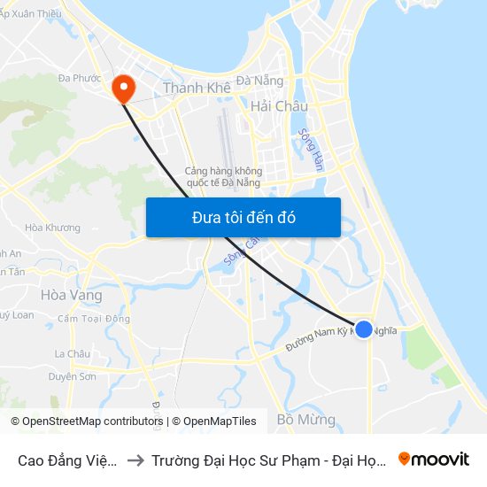 Cao Đẳng Việt Hàn to Trường Đại Học Sư Phạm - Đại Học Đà Nẵng map