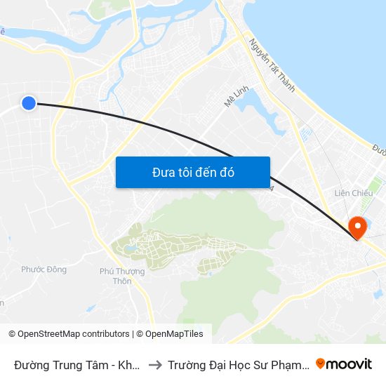 Đường Trung Tâm - Khu Công Nghệ Cao to Trường Đại Học Sư Phạm - Đại Học Đà Nẵng map