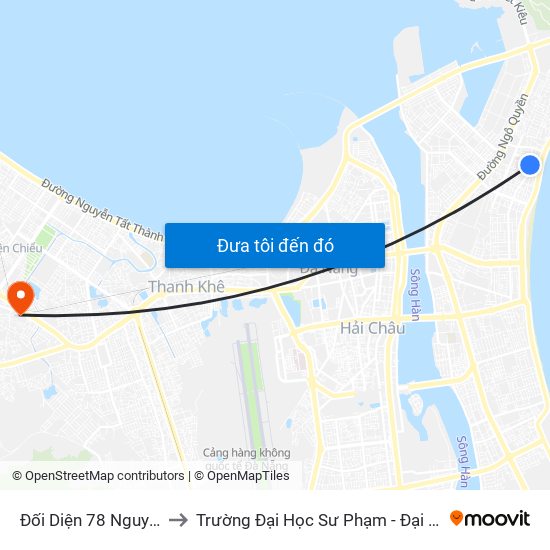 Đối Diện 78 Nguyễn Sáng to Trường Đại Học Sư Phạm - Đại Học Đà Nẵng map