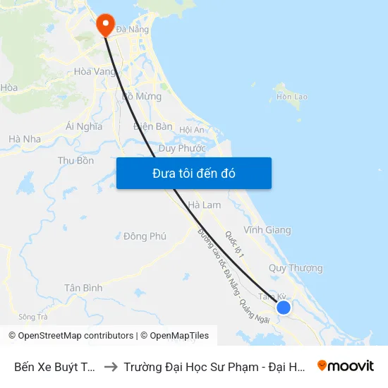 Bến Xe Buýt Tam Kỳ to Trường Đại Học Sư Phạm - Đại Học Đà Nẵng map