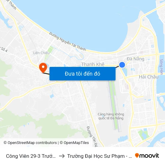Công Viên 29-3 Trước Nguyễn Kim to Trường Đại Học Sư Phạm - Đại Học Đà Nẵng map