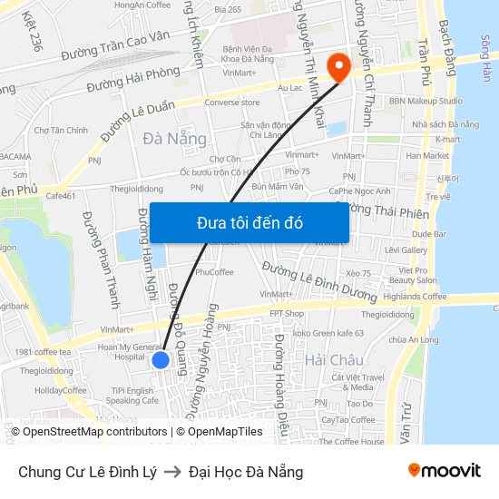 Chung Cư Lê Đình Lý to Đại Học Đà Nẵng map