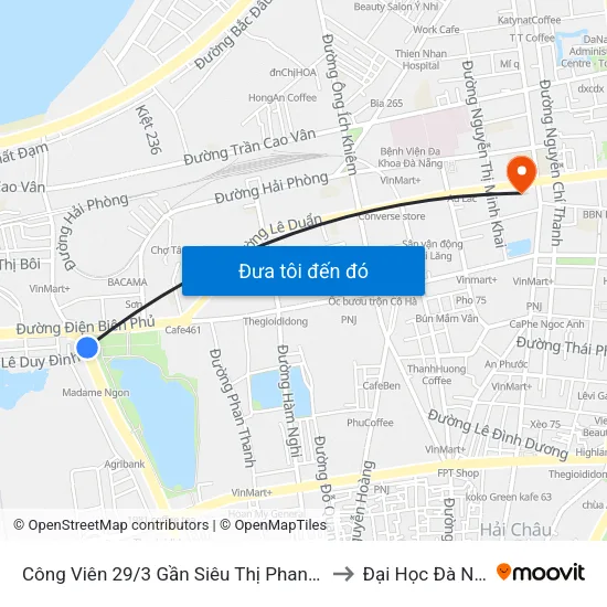 Công Viên 29/3 Gần Siêu Thị Phan Khang to Đại Học Đà Nẵng map
