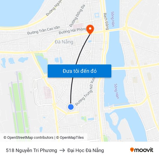 518 Nguyễn Tri Phương to Đại Học Đà Nẵng map