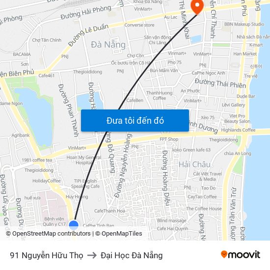 91 Nguyễn Hữu Thọ to Đại Học Đà Nẵng map