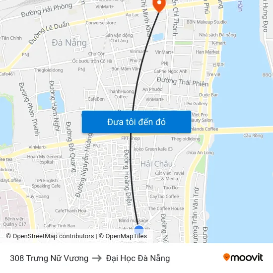 308 Trưng Nữ Vương to Đại Học Đà Nẵng map
