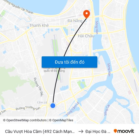 Cầu Vượt Hòa Cầm (492 Cách Mạng Tháng 8) to Đại Học Đà Nẵng map