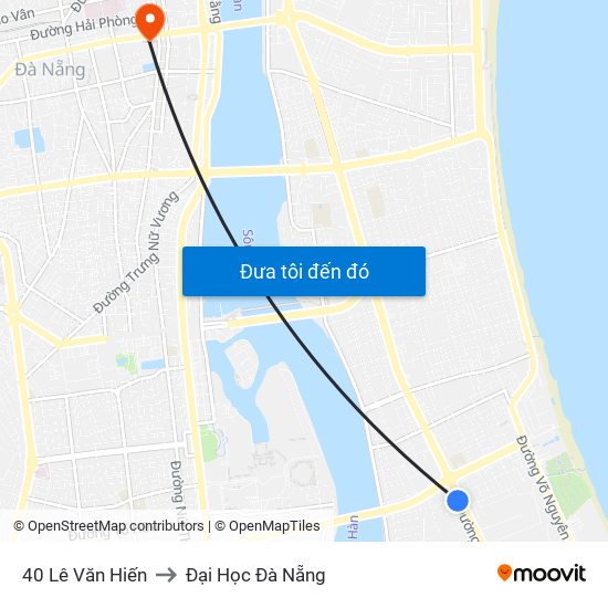 40 Lê Văn Hiến to Đại Học Đà Nẵng map