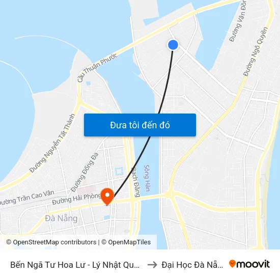 Bến Ngã Tư Hoa Lư - Lý Nhật Quang to Đại Học Đà Nẵng map