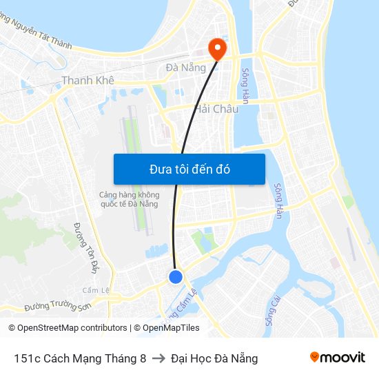 151c Cách Mạng Tháng 8 to Đại Học Đà Nẵng map