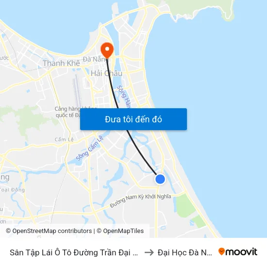Sân Tập Lái Ô Tô Đường Trần Đại Nghĩa to Đại Học Đà Nẵng map