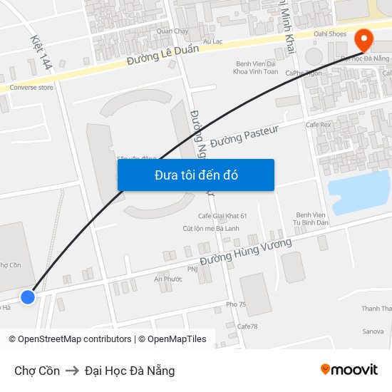 Chợ Cồn to Đại Học Đà Nẵng map