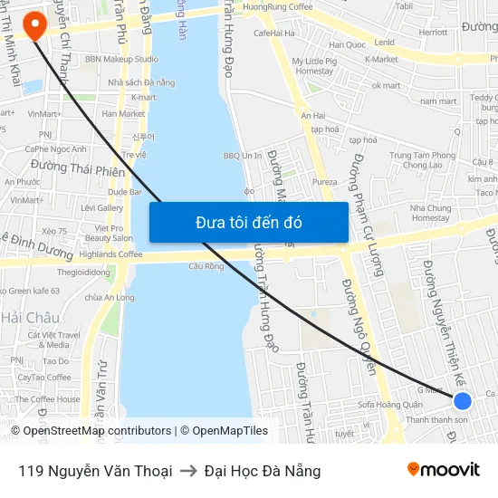119 Nguyễn Văn Thoại to Đại Học Đà Nẵng map