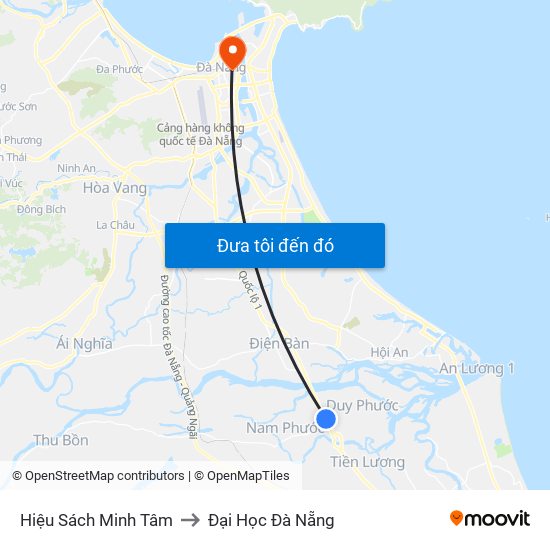 Hiệu Sách Minh Tâm to Đại Học Đà Nẵng map